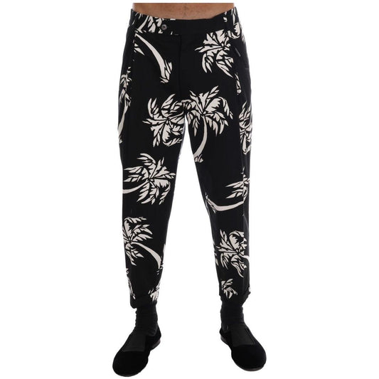 Dolce & Gabbana Black Tree Cotton Stretch Pants Dolce & Gabbana