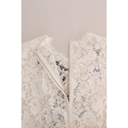 Dolce & Gabbana White Crystal Embellished Lace Blouse
