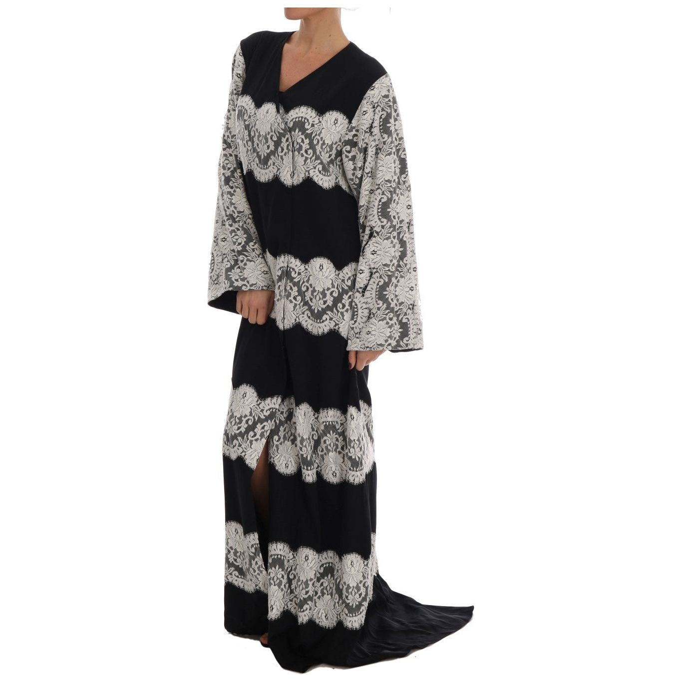 Dolce & Gabbana Elegant Silk Floral Lace Kaftan Maxi Dress Dolce & Gabbana