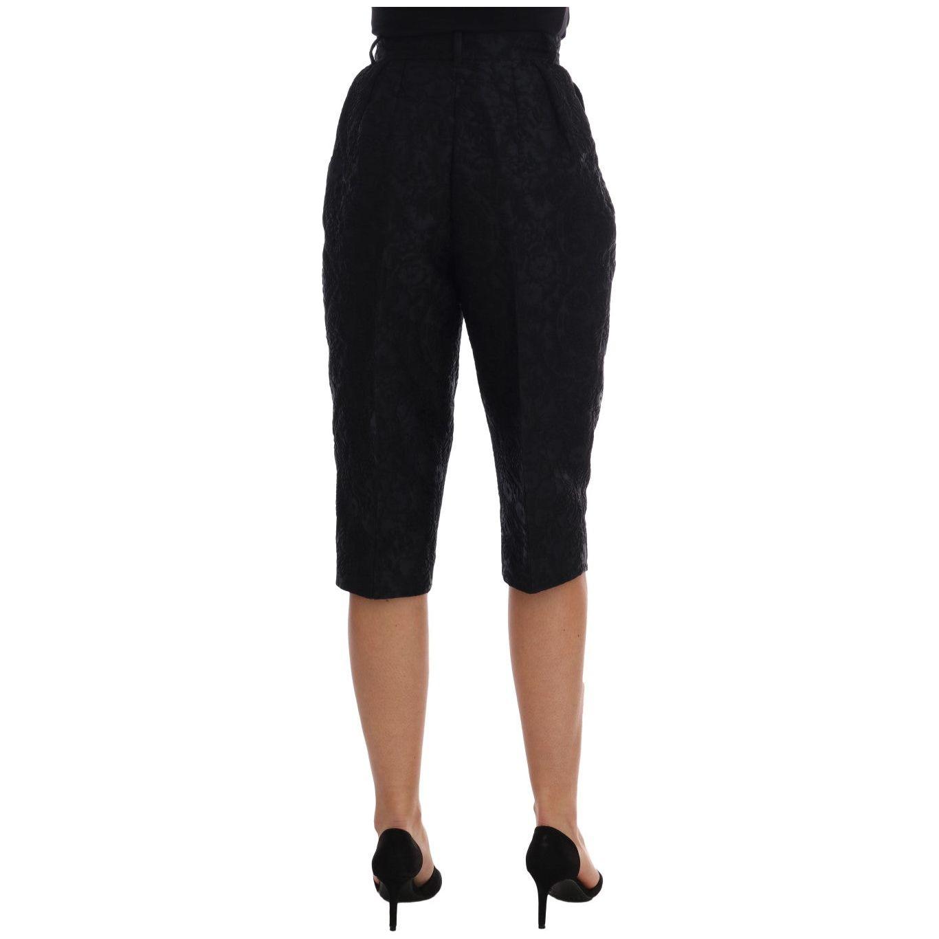 Dolce & Gabbana Black Brocade High Waist Capri Shorts