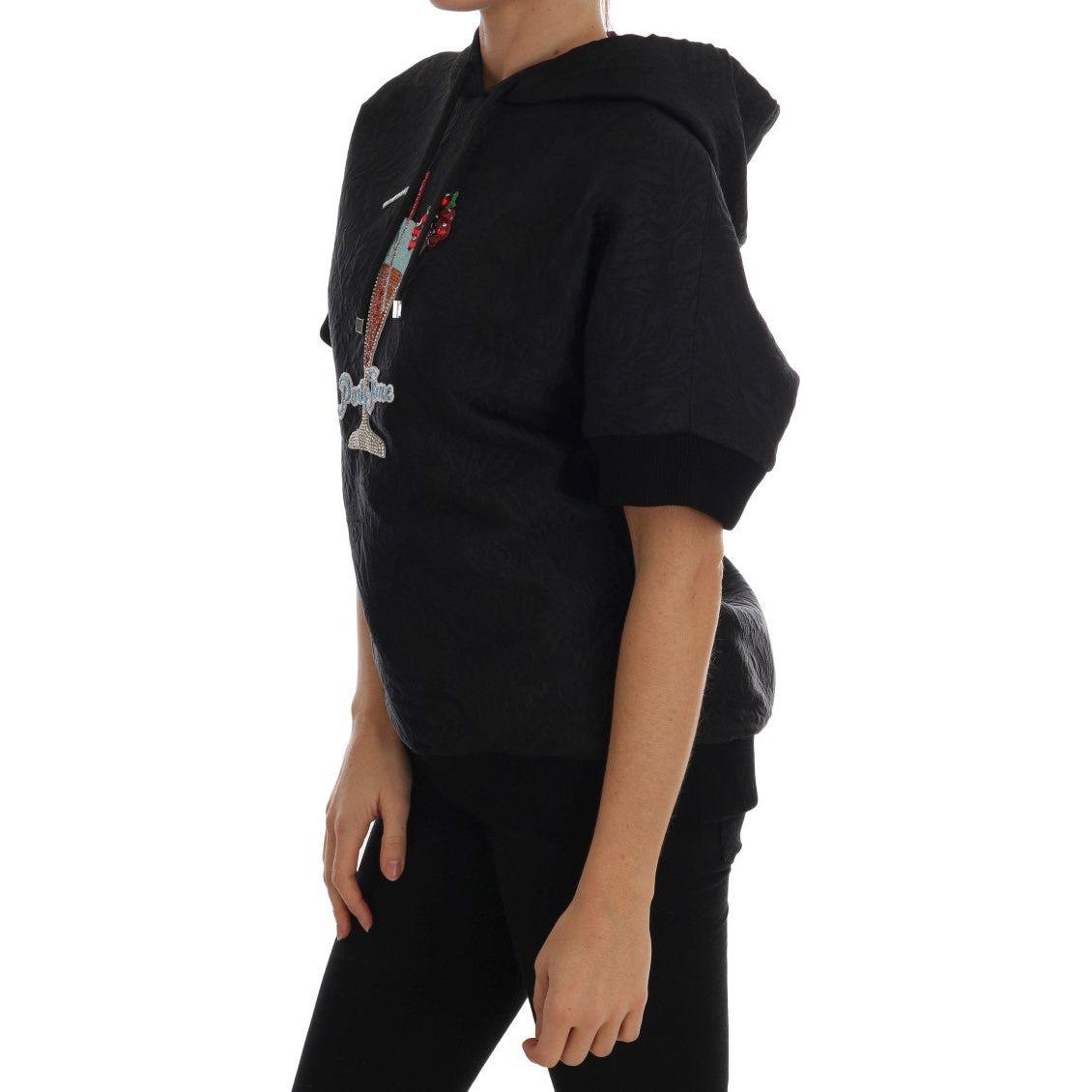 Dolce & Gabbana Black Fairy Tale Crystal Hooded Sweater