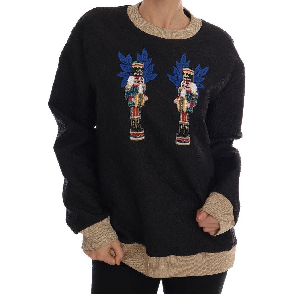 Dolce & Gabbana Black Fairy Tale Brocade Zipper Sweater