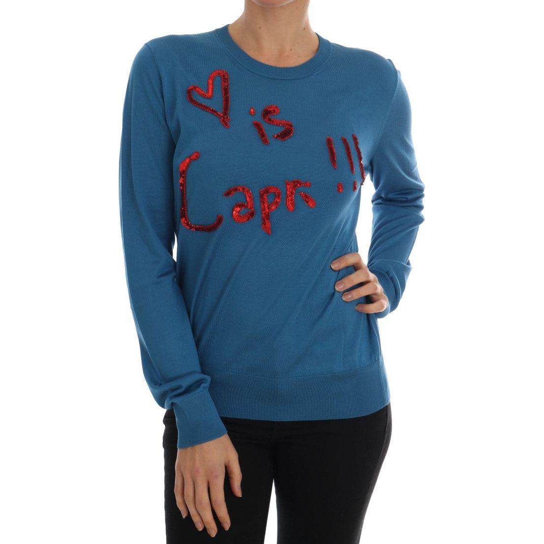 Dolce & Gabbana Blue Silk Sequined Capri Pullover Sweater Dolce & Gabbana