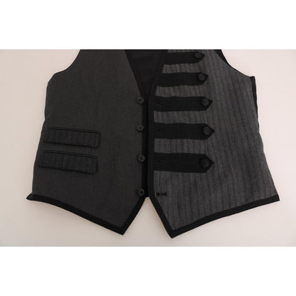 Dolce & Gabbana Gray Wool Patterned Slim Vest