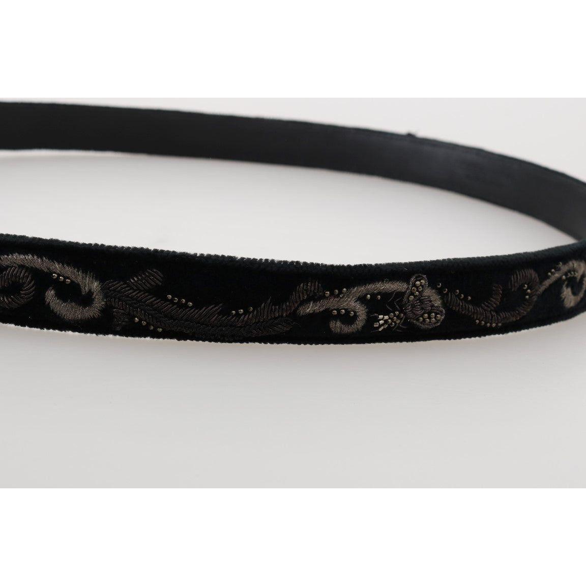 Dolce & Gabbana Black Cotton Royal Bee Embroidery Belt