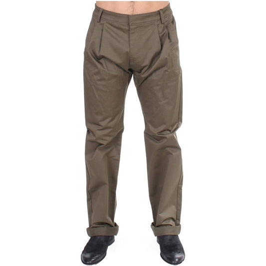 GF Ferre Green Cotton Stretch Comfort Fit Pants GF Ferre