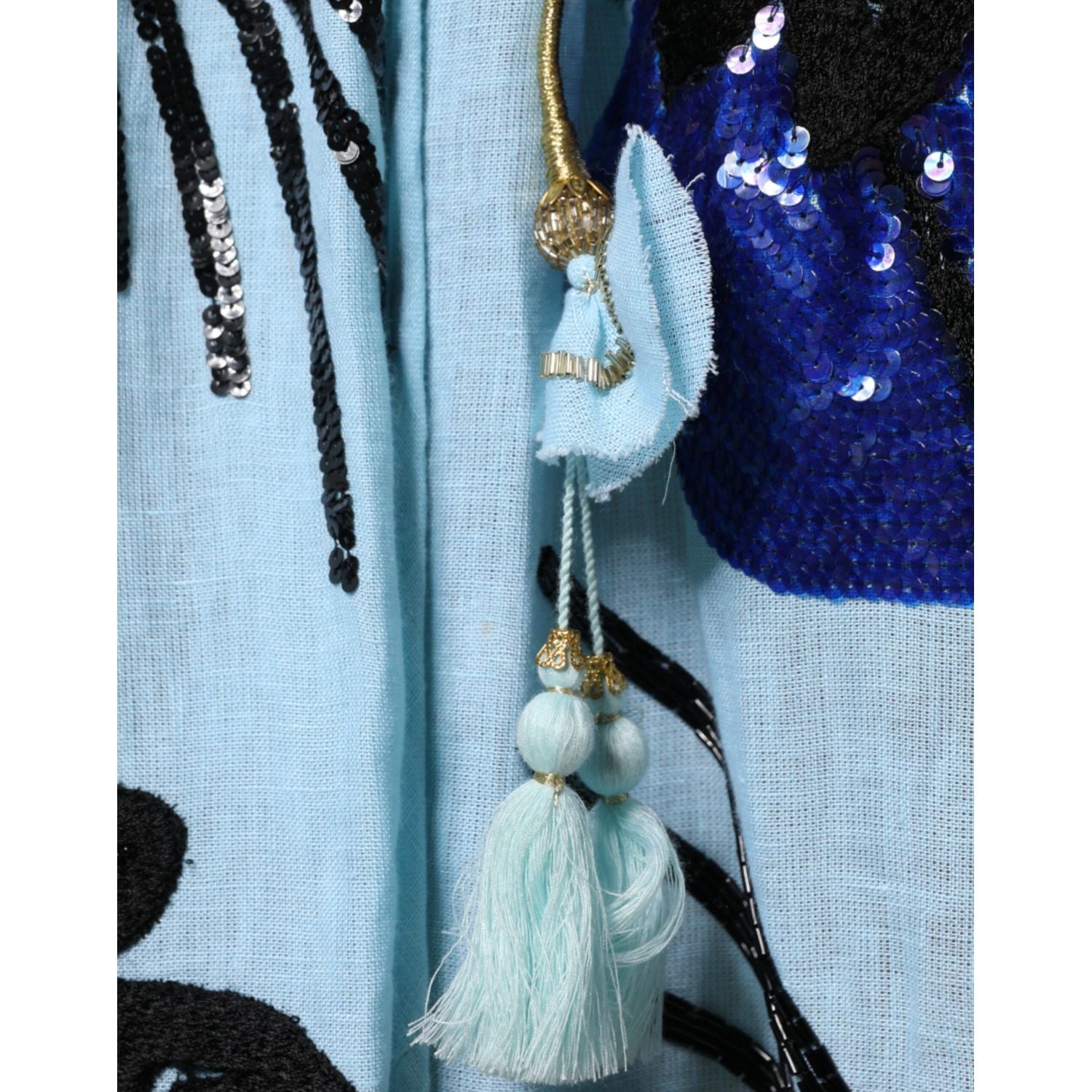 Christian Pellizzari Light Blue Floral Embellished Shirt Maxi Dress