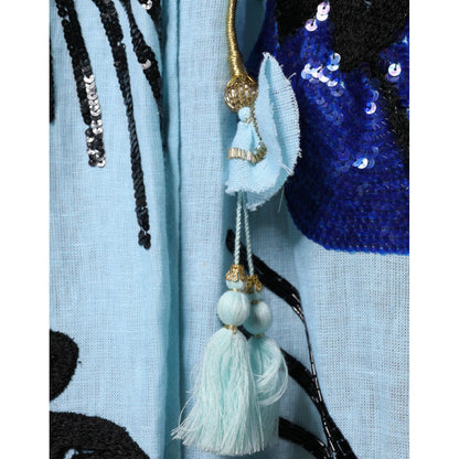 Christian Pellizzari Light Blue Floral Embellished Shirt Maxi Dress