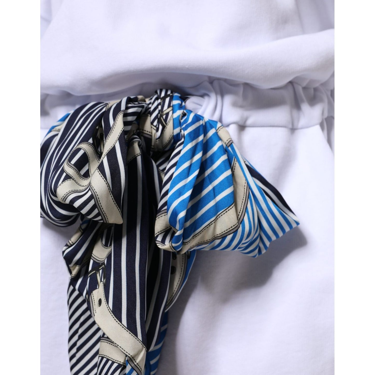 MSGM White Cotton Belted Long Sleeves Crew Neck Mini Dress MSGM