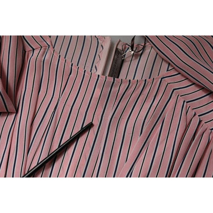 Ermanno Scervino Pink Stripes Silk Long Sleeves Midi Dress