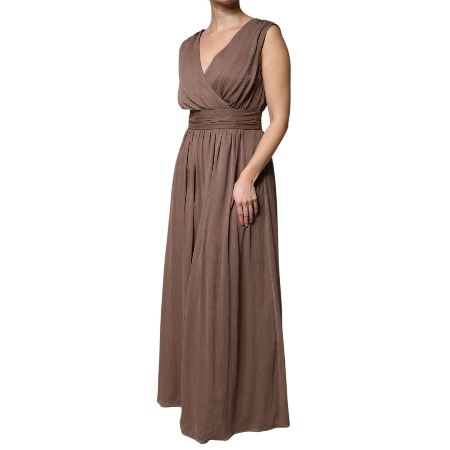 Peserico Brown Sleeveless Deep V-neck A-line Long Maxi Dress Peserico