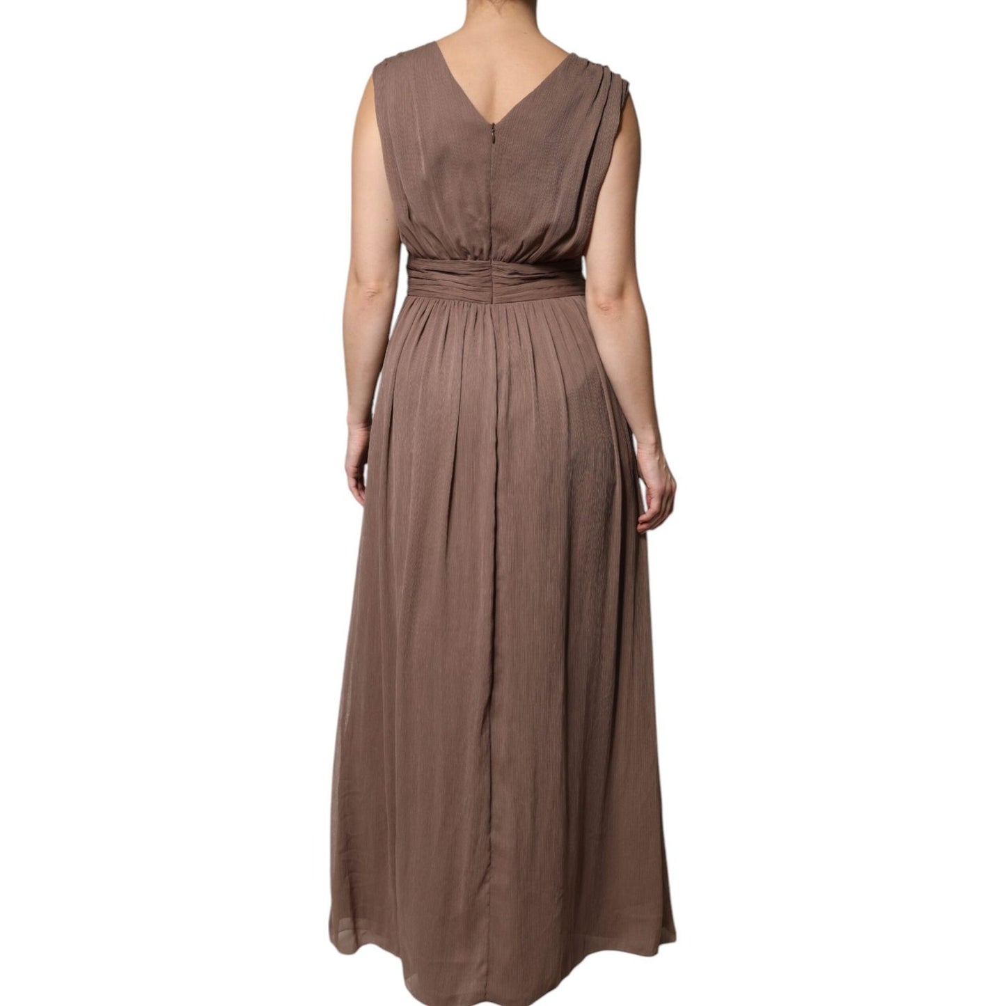 Peserico Brown Sleeveless Deep V-neck A-line Long Maxi Dress Peserico