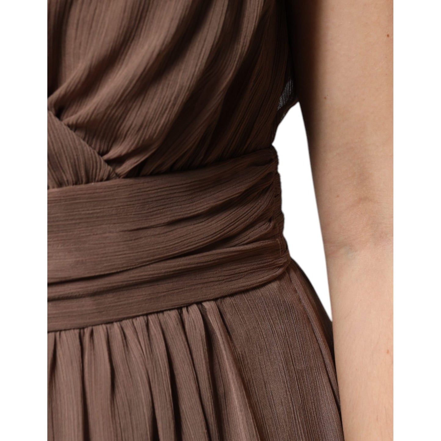 Peserico Brown Sleeveless Deep V-neck A-line Long Maxi Dress Peserico