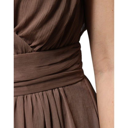 Peserico Brown Sleeveless Deep V-neck A-line Long Maxi Dress Peserico