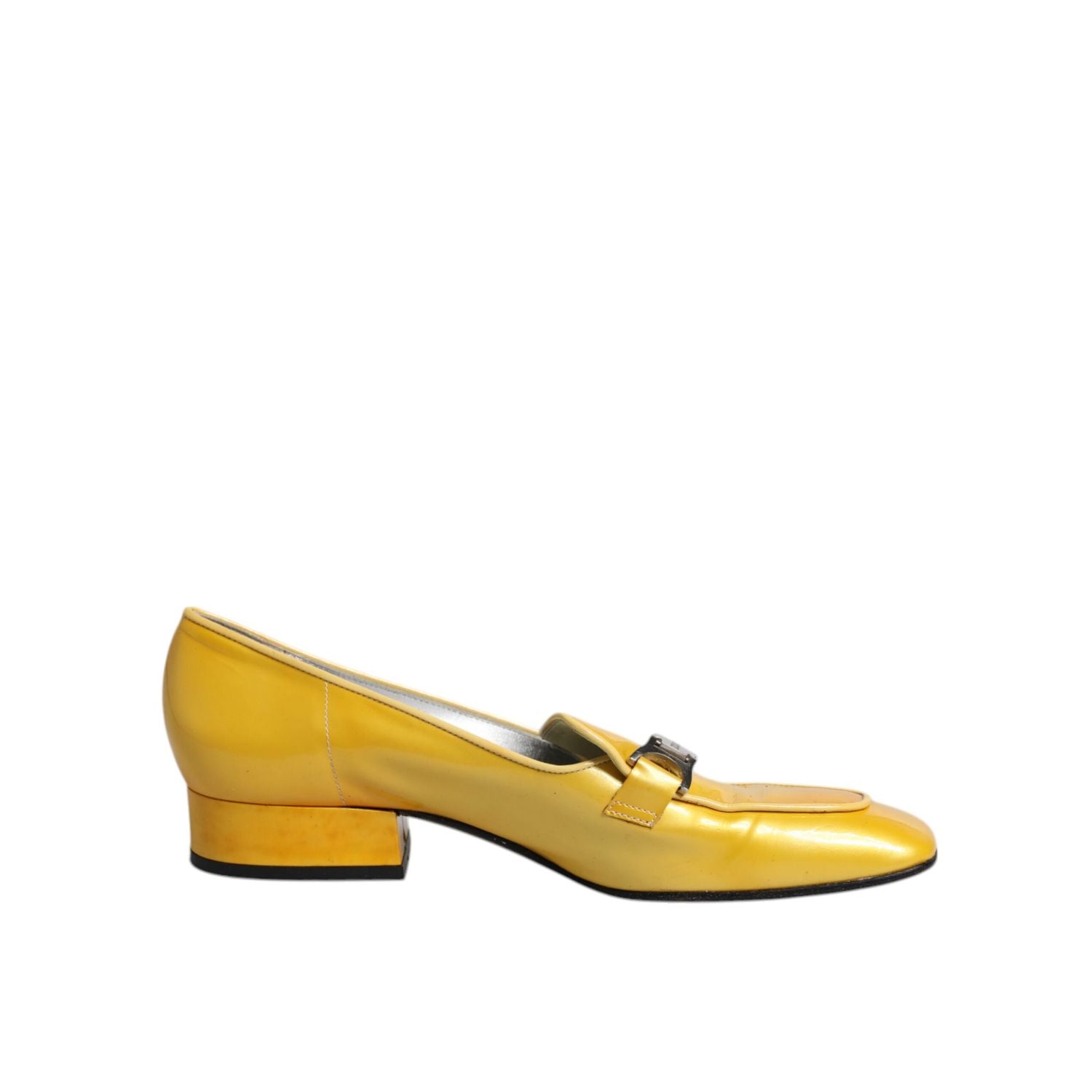 Dolce & Gabbana Yellow Leather Logo Plaque Slip On Mocassin Shoes