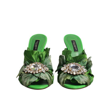 Dolce & Gabbana Green Crystal Slides KEIRA Sandal Shoes