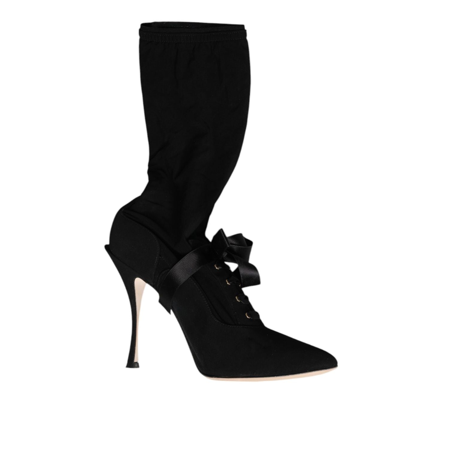 Dolce & Gabbana Black Stiletto Heels Mid Calf Boots Shoes