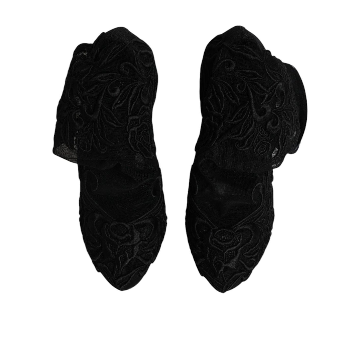 Dolce & Gabbana Black Tulle Stretch Heels Mid Calf Boots Shoes