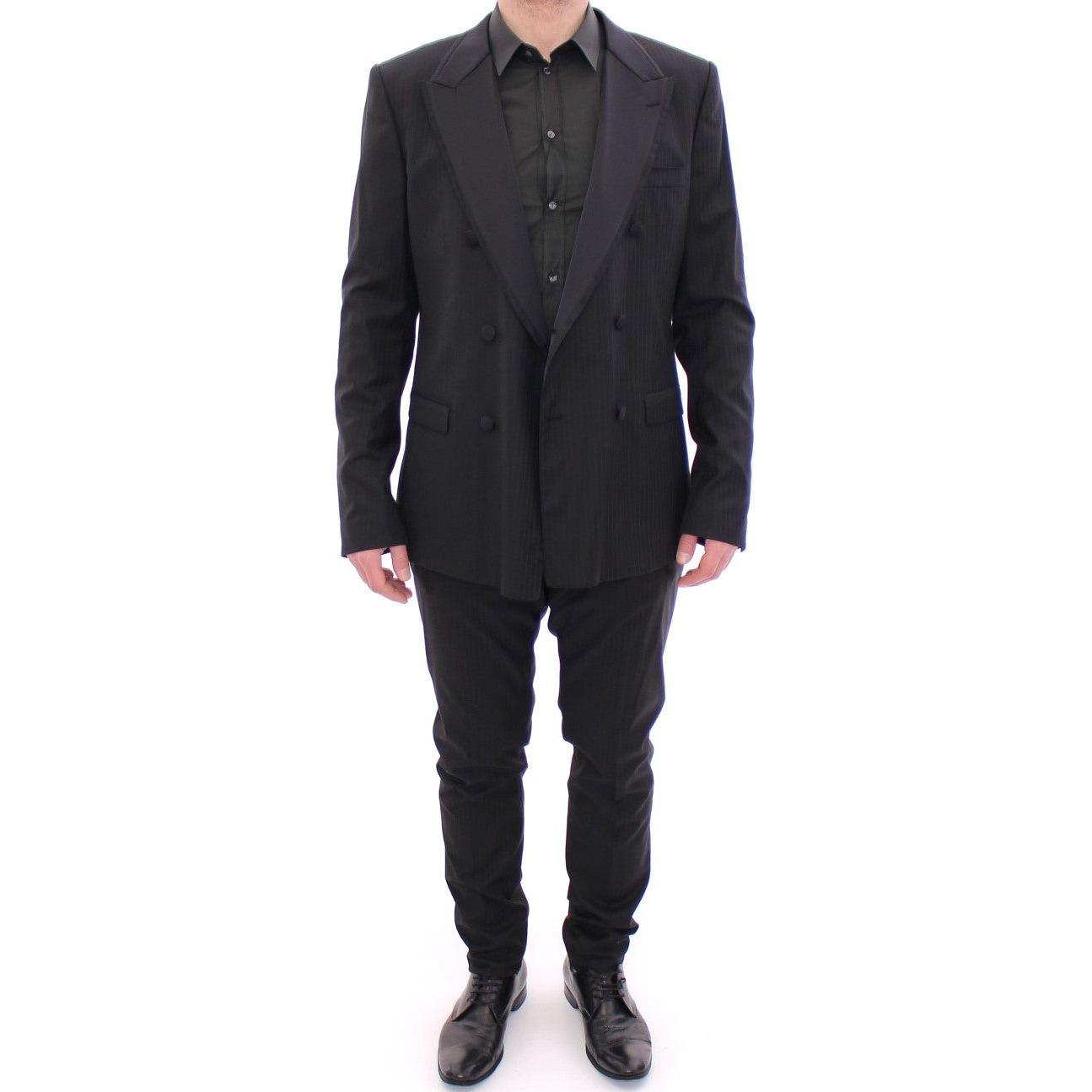 Dolce & Gabbana Elegant Black Striped Wool-Silk Blend Suit Dolce & Gabbana