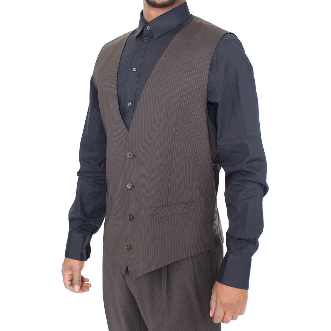 优雅棕色条纹羊毛连衣裙背心