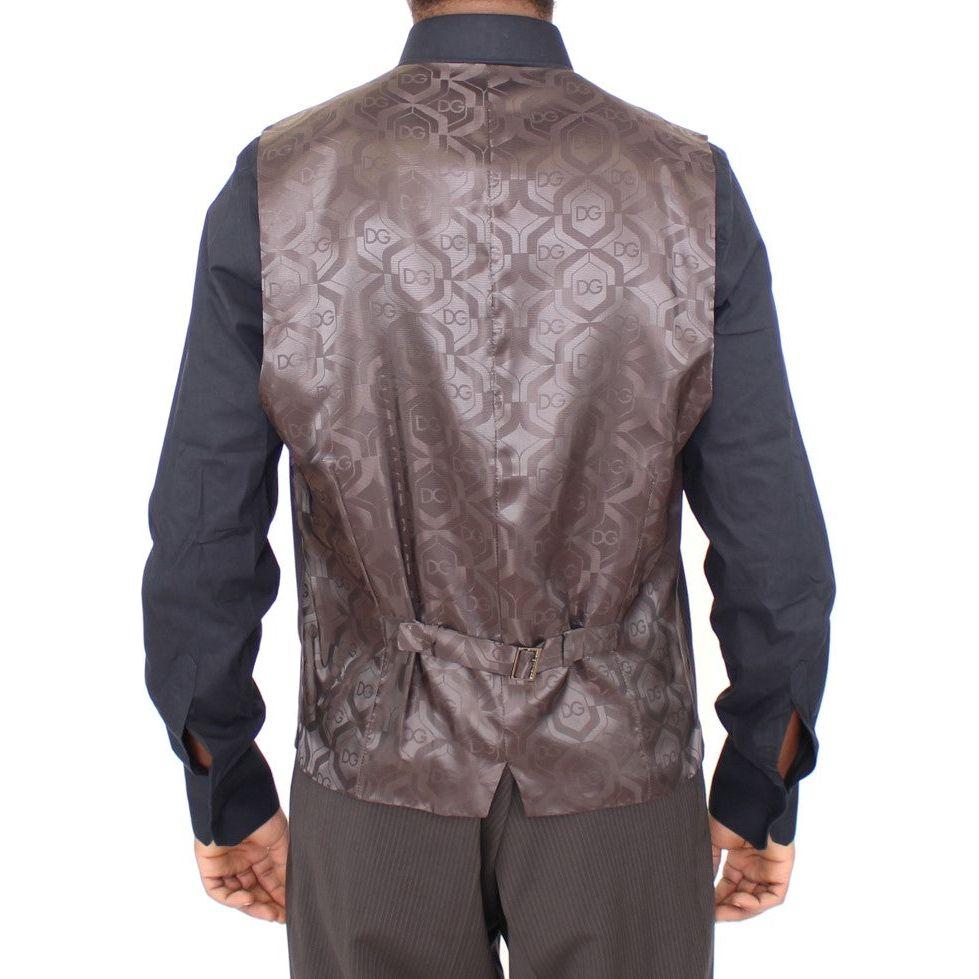 优雅棕色条纹羊毛连衣裙背心