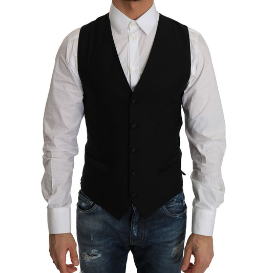 Dolce & Gabbana Black Wool Dress Waistcoat Dolce & Gabbana