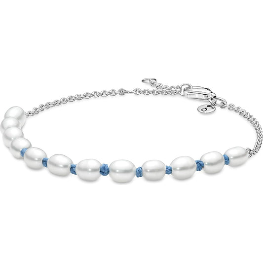 PANDORA JEWELS Mod. TREATED FRESHWATER CULTURED PEARL BLUE CORD - Size 18 DESIGNER FASHION JEWELLERY PANDORA