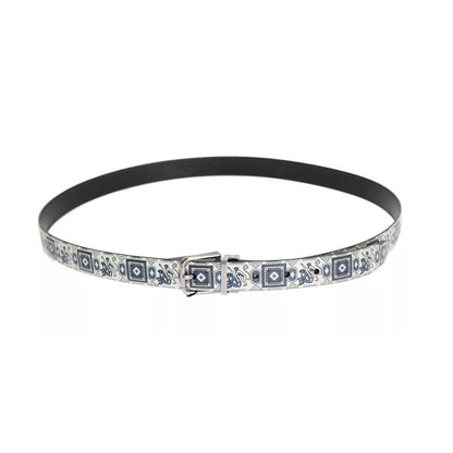 Dolce & Gabbana White Blue Silk Bowtie Leather Belt Gift Box Set