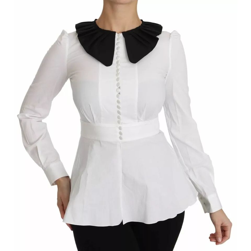 Dolce & Gabbana Black White Decorative Buttons Tops Shirt Blouse