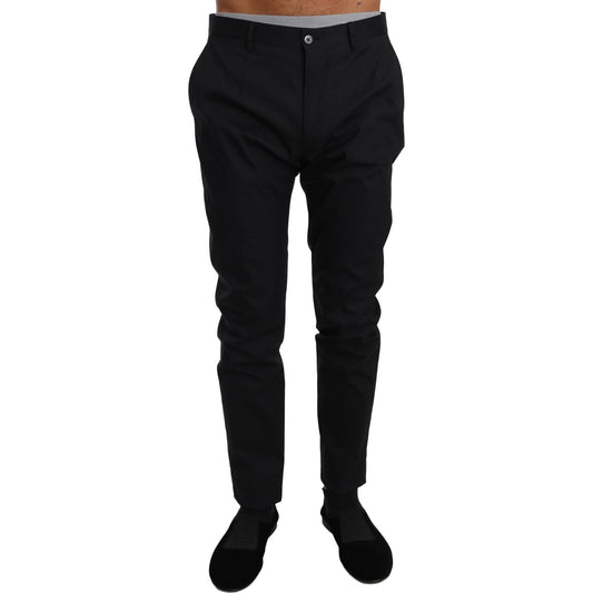 Dolce & Gabbana Black Cotton Stretch Formal Trousers Pants Dolce & Gabbana