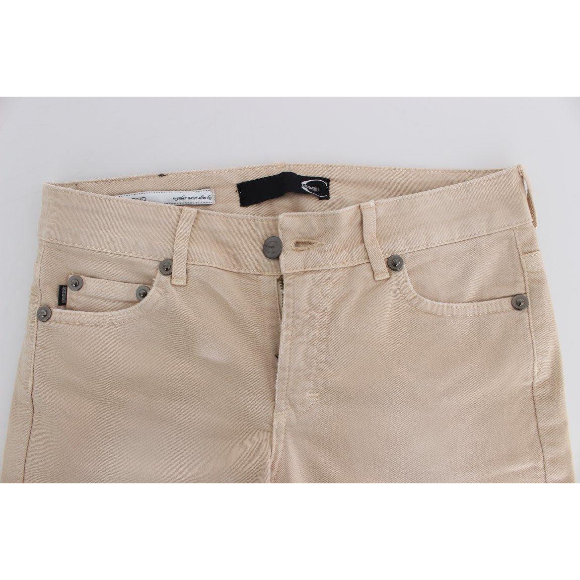 Cavalli Beige Cotton Stretch Slim Fit Jeans Jeans & Pants Cavalli