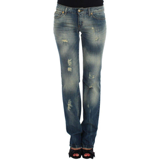 Cavalli Blue Cotton Low Waist Jeans Cavalli