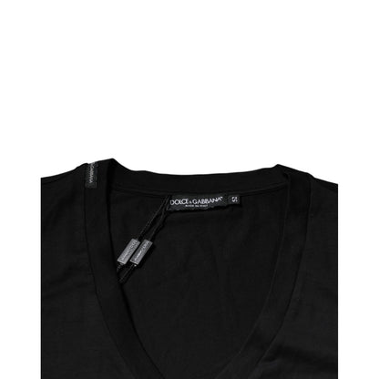Dolce & Gabbana Black Cotton Logo Vneck Short Sleeve T-shirt