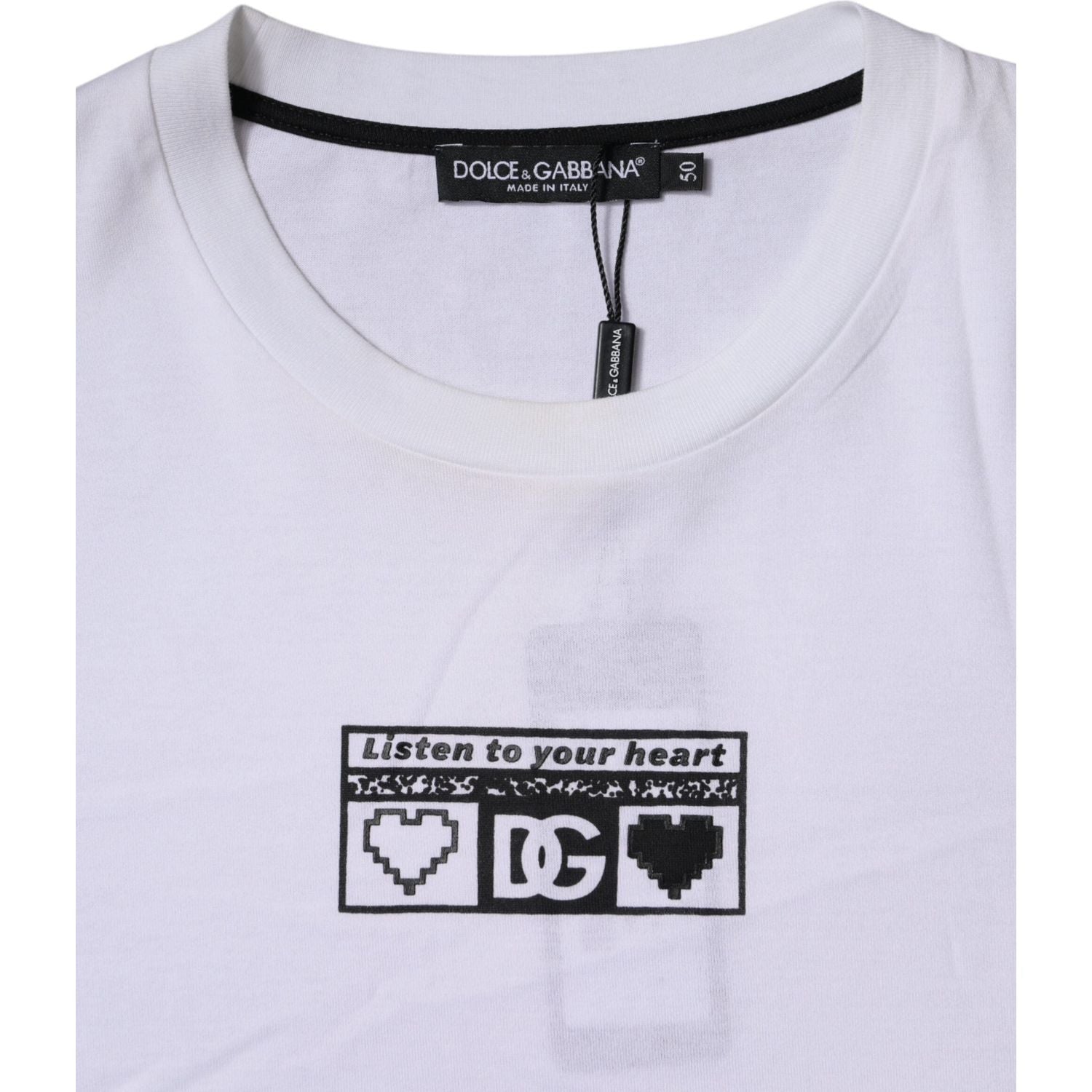Dolce & Gabbana White Logo Print Cotton Crew Neck T-shirt