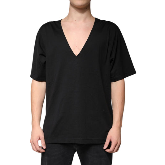 Dolce & Gabbana Black Cotton V-neck Short Sleeves T-shirt