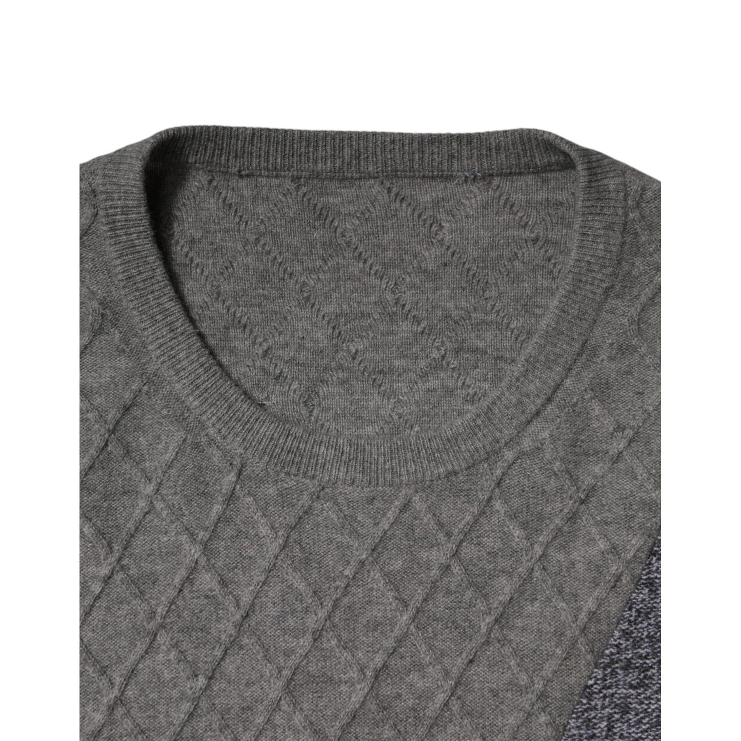 Ballantyne Gray Cashmere Argyle Intarsia Knit Crew Neck Sweater Ballantyne