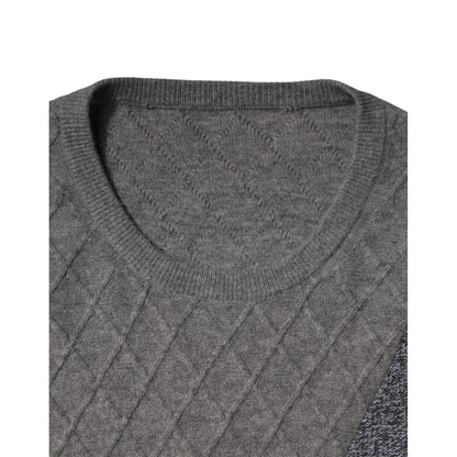 Ballantyne Gray Cashmere Argyle Intarsia Knit Crew Neck Sweater Ballantyne