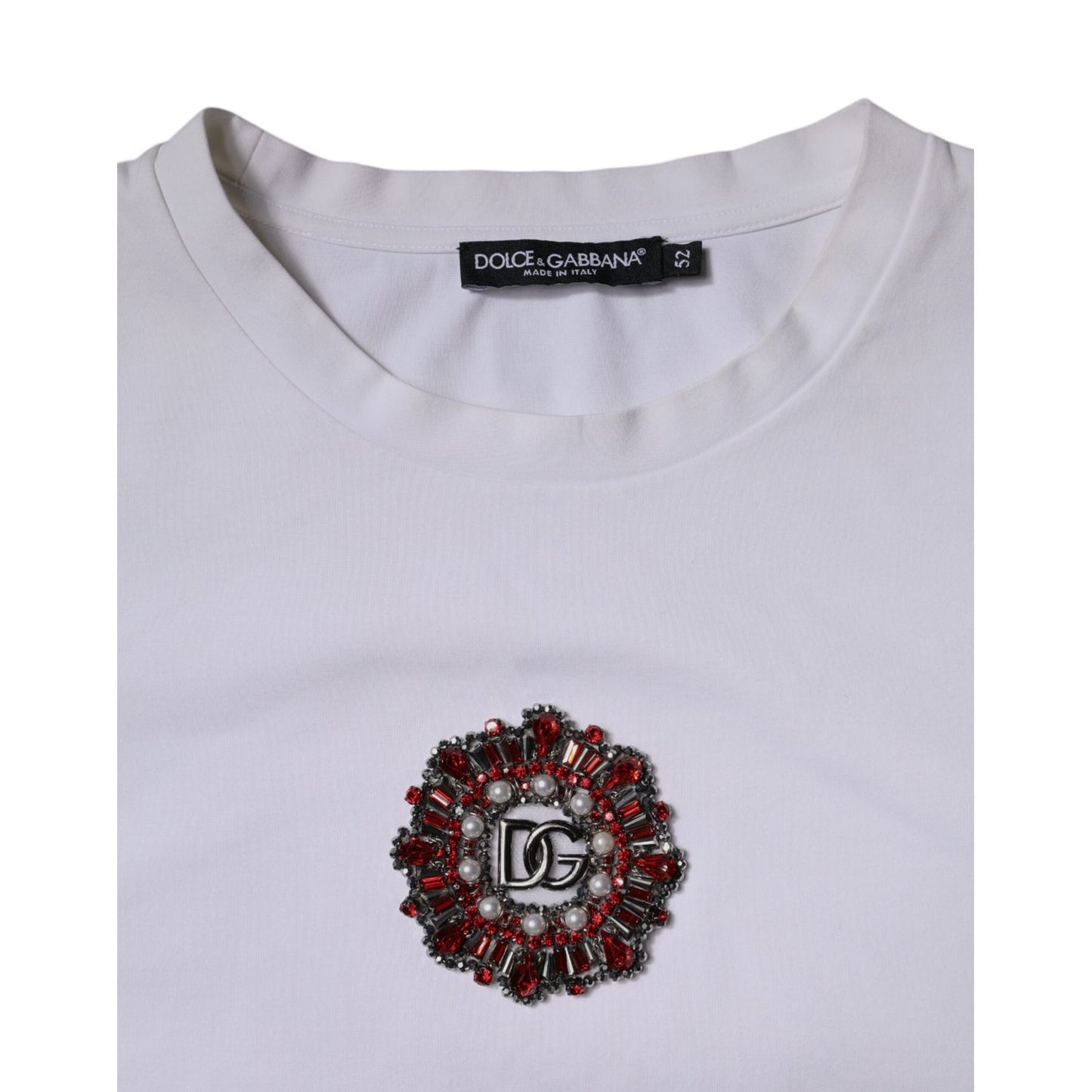 Dolce & Gabbana White Logo Embellished Crew Neck T-shirt