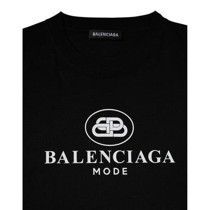 Balenciaga Black Cotton Logo Print Crew Neck Short Sleeves T-shirt