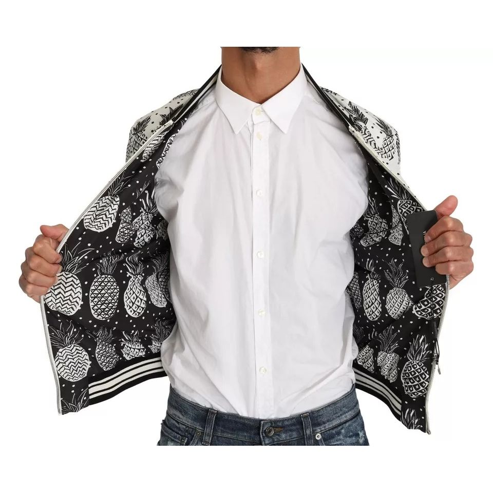 Dolce & Gabbana White Black Pineapple Bomber Coat Jacket