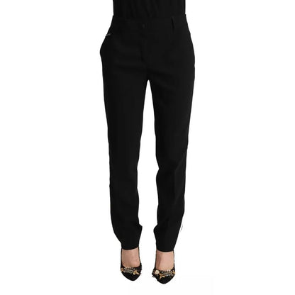 Dolce & Gabbana Black White Stripes Wool Tapered Pants