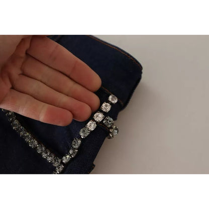 Dolce & Gabbana Dark Blue Embellished Denim Hot Pants Shorts