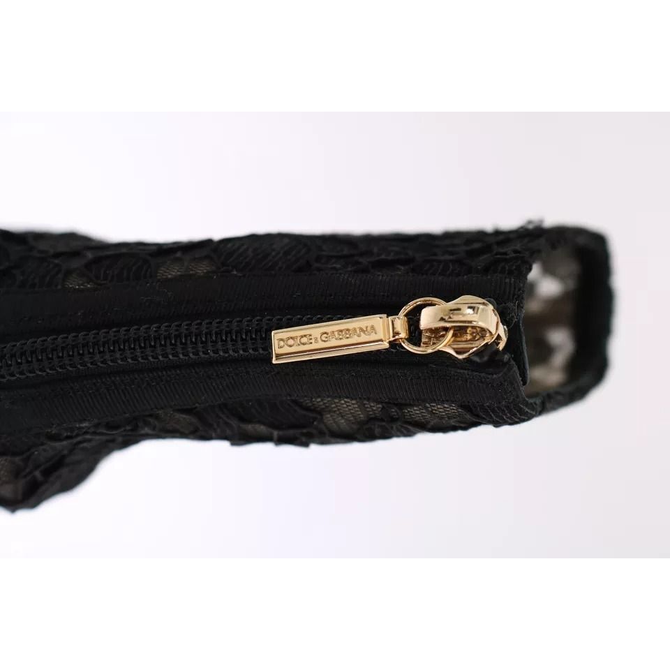 Dolce & Gabbana Black Crystal Lace Booties Stilettos Shoes