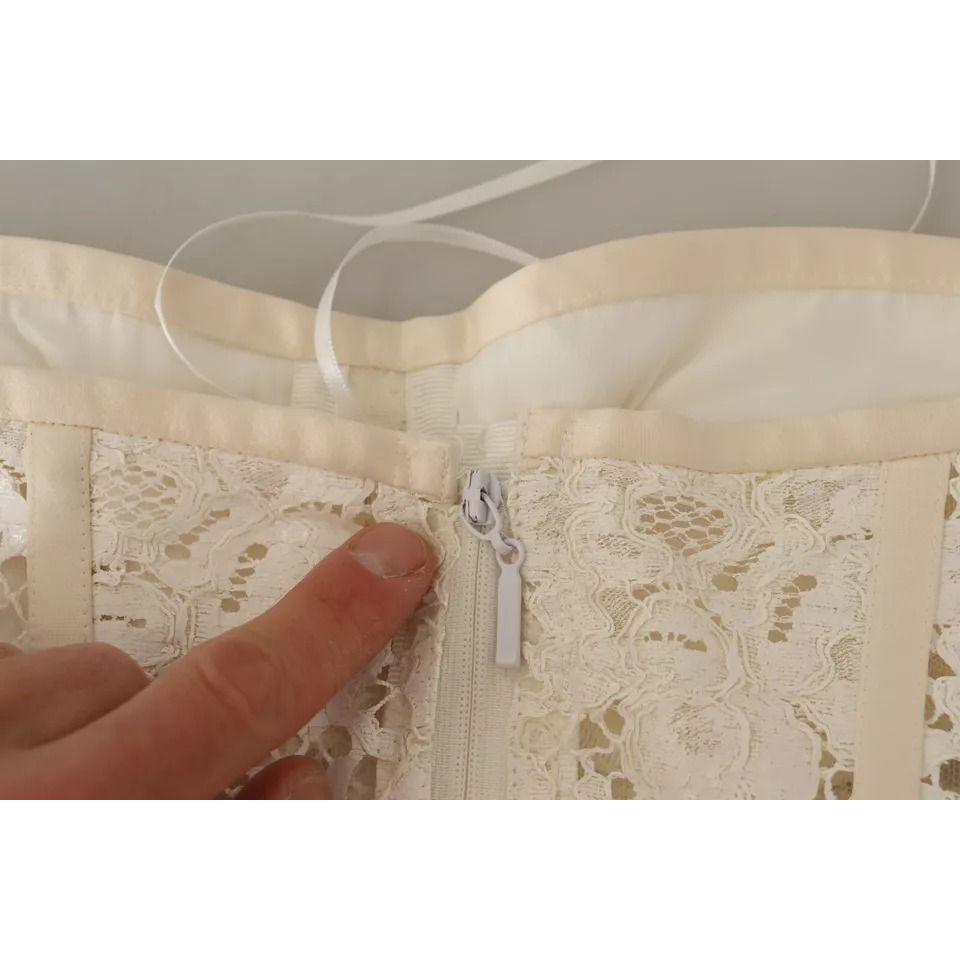 Dolce & Gabbana White Strapless Floral Lace Cropped Bustier Top