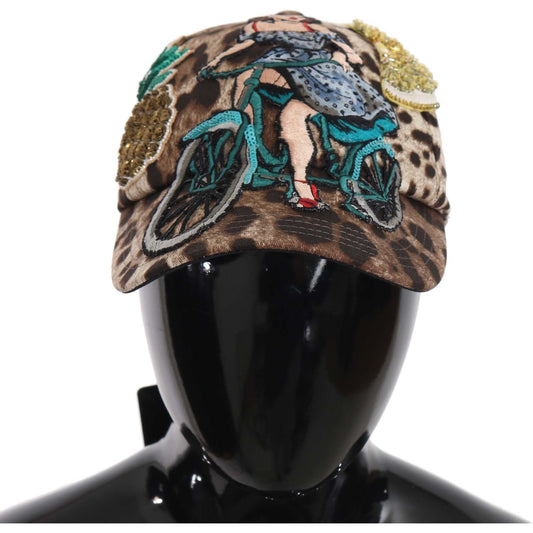 Dolce & Gabbana Brown Leopard Sequin Sicily Applique Baseball Hat Dolce & Gabbana