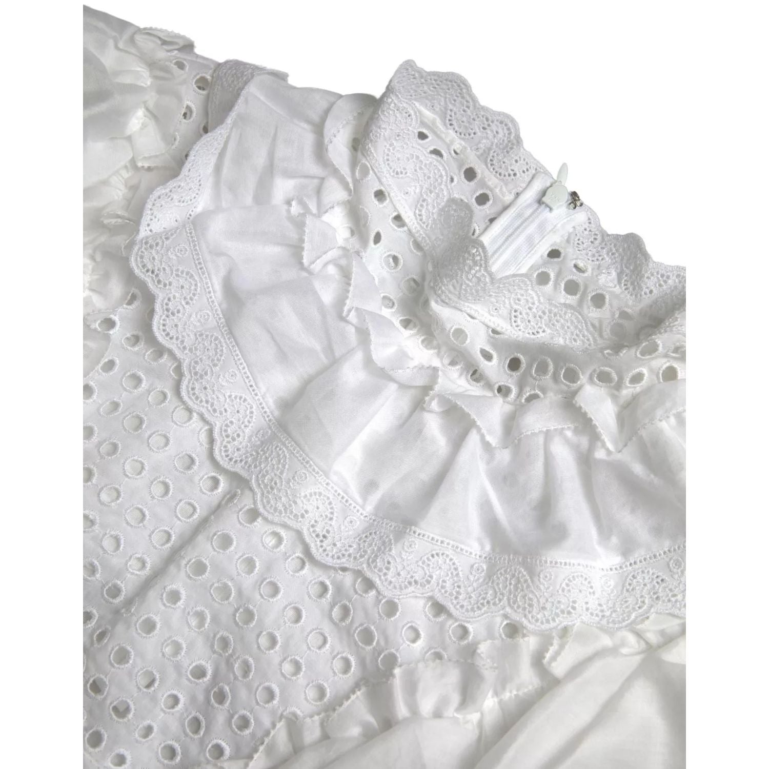 Dolce & Gabbana White Cotton Lace Trim Turtle Neck Blouse