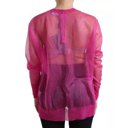 Dolce & Gabbana Pink Sheer Long Sleeves Crewneck Top Blouse
