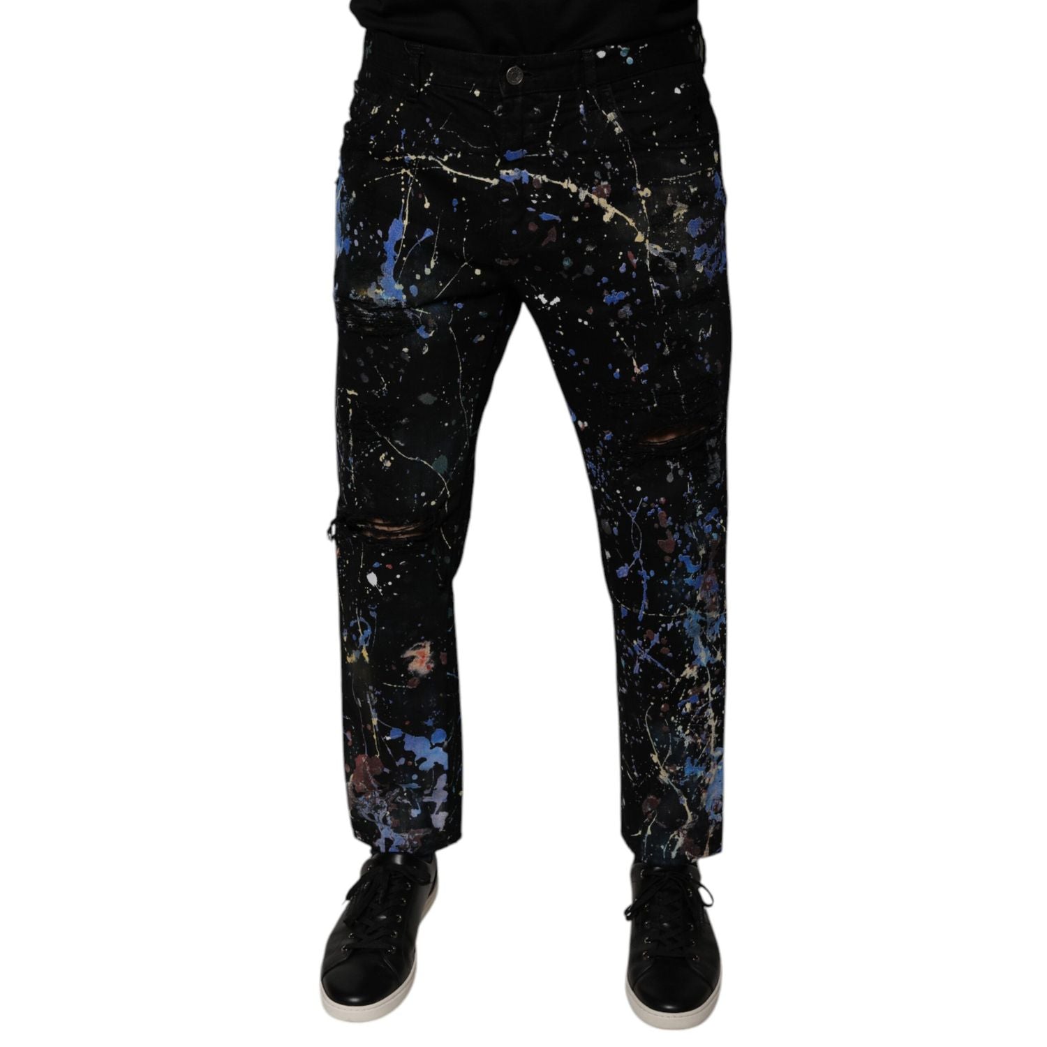 Dolce & Gabbana Black Color Splash Cotton Skinny Denim Jeans