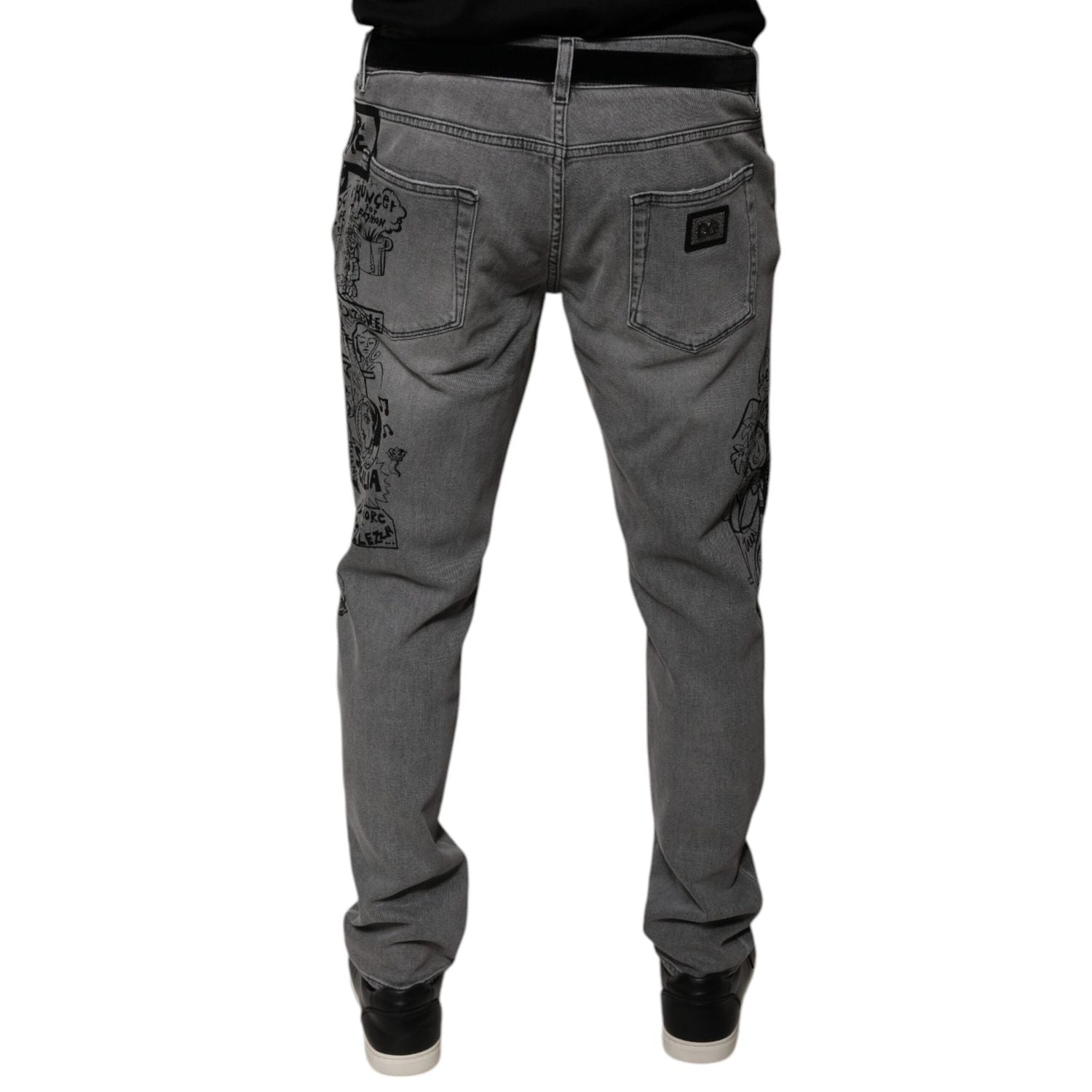 Dolce & Gabbana Gray Graphic Print Cotton Skinny Denim Jeans
