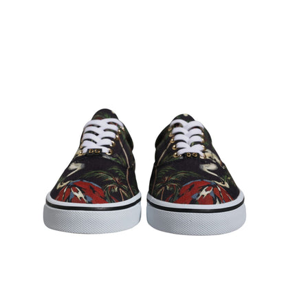Dolce & Gabbana Black Tropical Print Low Top Sneakers Shoes